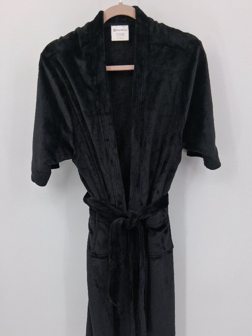 Vintage Black Robe‎ Mid-length Unisex Velvet Plush Y2K